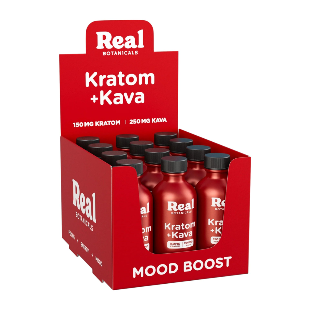 REAL BOTANICALS 400MG KRATOM + KAVA SHOTS BOX OF 12