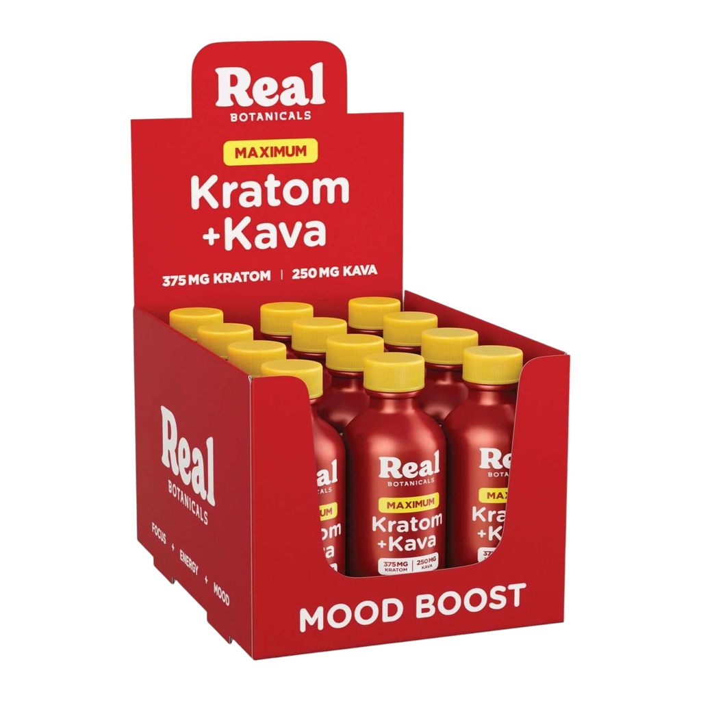 REAL BOTANICALS MAXIMUM 625MG KRATOM + KAVA SHOTS BOX OF 12