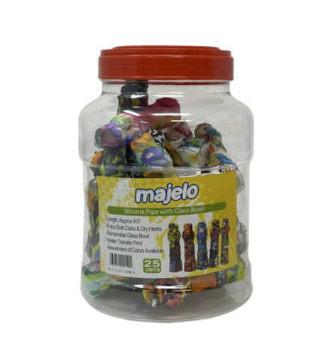 [INTREF01202] MAJELO SILICONE PIPE WITH GLASS BOWL 4" #MJ001594 25CT JAR