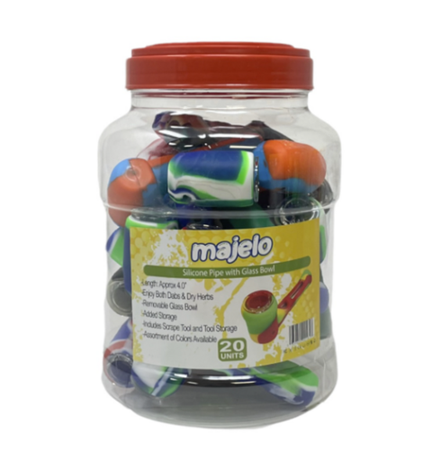 [INTREF01203] MAJELO SILICONE PIPE WITH GLASS BOWL 4" #MJ001617 20CT JAR