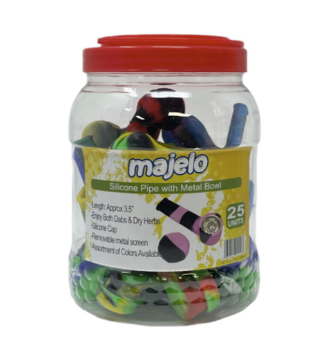 [INTREF01205] MAJELO SILICONE PIPE WITH METAL BOWL 3.5" #MJ001587 25CT JAR