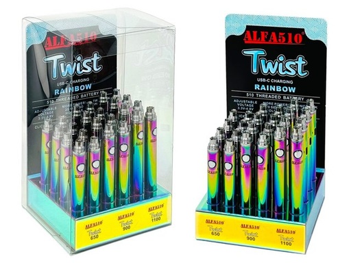 [ALFA-21225] ALFA 510 TWIST DUAL CHARGING BATTERY 24CT DISPLAY (RAINBOW)
