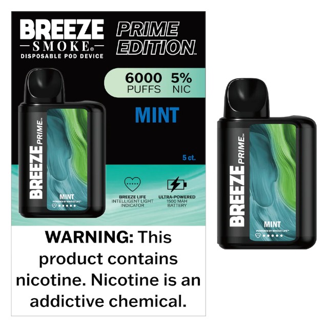 BREEZE SMOKE PRIME EDITION 5% DISPOSABLE 6000 PUFFS BOX OF 5