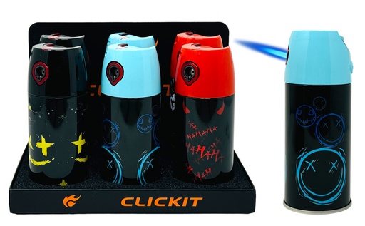 [CLIC-25856] CLICKIT SPRAY CAN TORCH LIGHTER BOX OF 6 (SMILE FACE #GT-022)