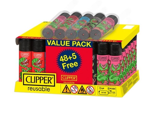 [CLIP-14995] CLIPPER LIGHTERS VALUE PACK BOX OF 48 + 5 FREE (EVIL PLANTS)