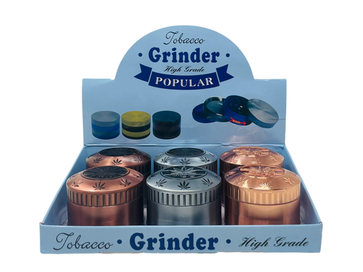 [INTREF01925] TOBACCO GRINDER 4 PARTS MIX COLOR WITH LEAF DESIGN #TG4-63MIR-LF1 BOX OF 6