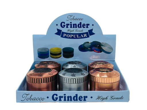 [INTREF01926] TOBACCO GRINDER 4 PARTS MIX COLOR WITH LEAF DESIGN #TG4-63MIR-LF2 BOX OF 6