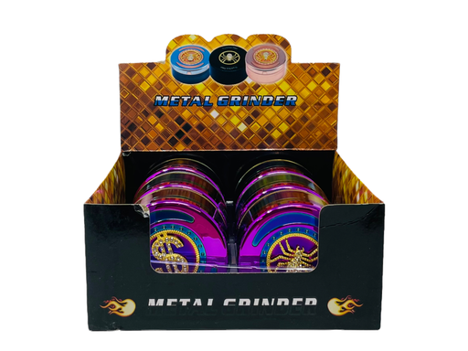 [INTREF01932] TOBACCO GRINDER 4 PARTS RAINBOW WITH DECORATIONS ON TOP #TG4-90CHR-DEC BOX OF 6