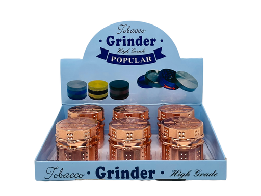 [INTREF01934] TOBACCO GRINDER 4 PARTS ROSE GOLD LEAF DESIGN #TG4-50FCS-LF BOX OF 6