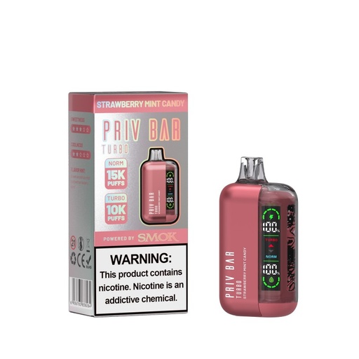 [SMOK-21056] SMOK PRIV BAR TURBO 5% DISPOSABLE 15000 PUFFS BOX OF 5 (STRAWBERRY MINT CANDY)