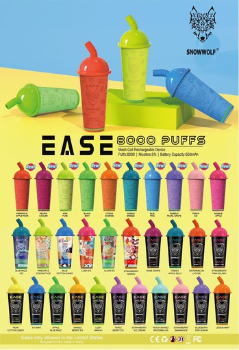 [SNOW-11987] SNOWWOLF EASE 5% DISPOSABLE 8000 PUFFS BOX OF 10 (BLUE RAZZ ICE)