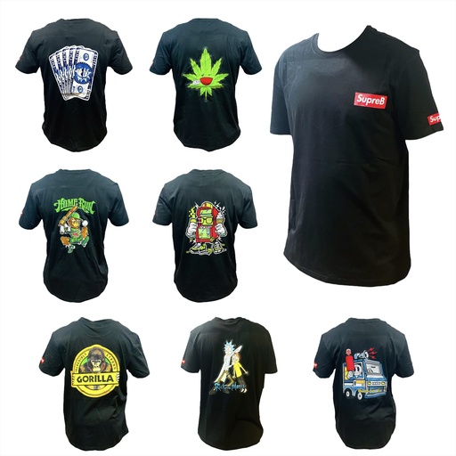 [SUPR-05034] SUPREB BALCK T-SHIRTS ASSORTED DESIGNS (LARGE)