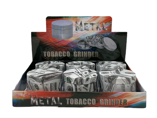 [ITM200122022738] TOBACCO GRINDER 4 PARTS (PRINTED MONEY DESIGN #TG4-63BC-$ BOX OF 6)