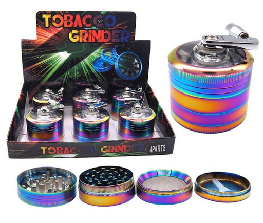 [ITM080621018596] TOBACCO GRINDER RAINBOW COLOR WITH HAND CRANK 4 PARTS GR090-55RB BOX OF 6