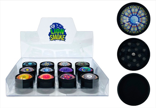 [ITM131120014917] LION SMOKE 3 PARTS TOBACCO GRINDER ZNG185 BOX OF 12
