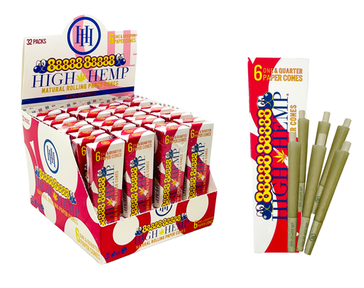 [HIG-03806] HIGH HEMP 1 1/4 CONES 6CT BOX OF 32 (NATURAL)