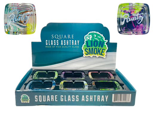 [ITM170621018733] LION SMOKE SQUARE ASHTRAY ASSORTED DESIGNS BOX OF 6