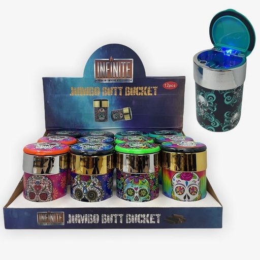 [ITM191121021799] INFINITE SKULL JUMBO BUTT BUCKET LED CAR ASHTRAY BOX OF 12 #JL-093S1