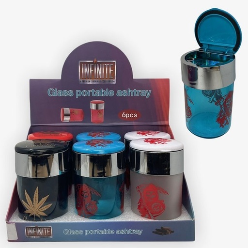 [ITM191121021802] INFINITE LED GLASS PORTABLE CAR ASHTRAY BOX OF 6 #JL-317S