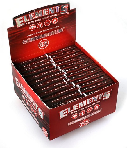 [ITM23062079047904] ELEMENTS RED KINGSIZE SLIM ROLLING PAPER+TIPS CONNOISSEUR BOX OF 24