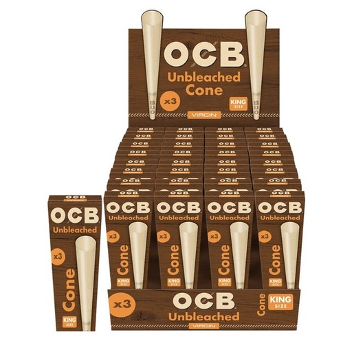 [ITM23062088448844] OCB VIRGIN KINGSIZE UNBLEACHED CONE 3CT BOX OF 32