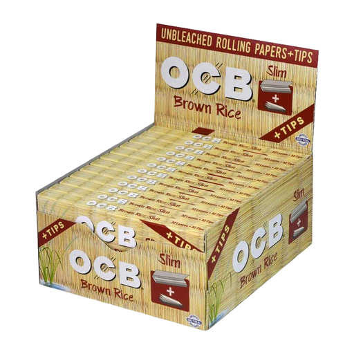 [OCB-03166] OCB BROWN RICE SLIM UNBLEACHED ROLLING PAPERS + TIPS BOX OF 24