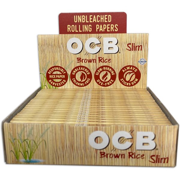 OCB BROWN RICE SLIM UNBLEACHED ROLLING PAPERS BOX OF 24