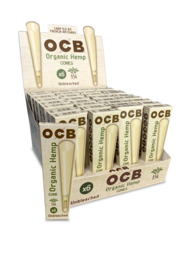 [OCB-03588] OCB ORGANIC HEMP 1¼ UNBLEACHED CONE 6CT BOX OF 32