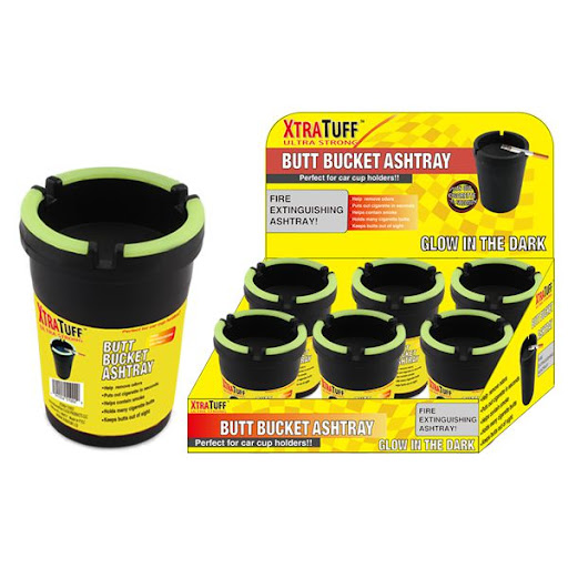 BUTT BUCKET BLACK GLOW IN THE DARK CAR ASHTRAY #30496 BOX OF 6