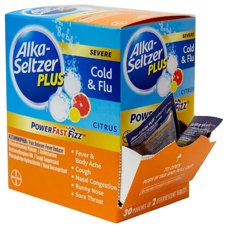 ALKA-SELTZER PLUS POWERFAST FIZZ SEVERE COLD & FLU CITRUS TABLETS 2CT BOX OF 24