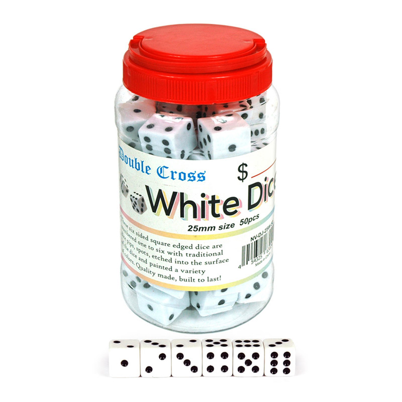 DOUBLE CROSS WHITE DICE 25MM 50CT