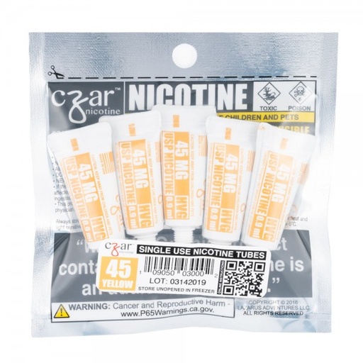 [CZAR-07118] CZAR 45MG YELLOW NICOTINE TUBES 0.9ML BAG OF 5