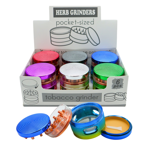[HERB-23690] HERB GRINDERS POCKET-SIZED 4 PARTS TOBACCO GRINDER WITH WINDOW #DK5205-4 BOX OF 6