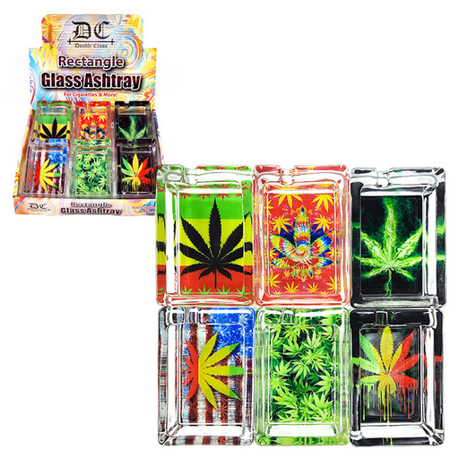 [Temp-HAM-004167] RECTANGLE GLASS ASHTRAY WEED FLOWER DESIGN BOX OF 6