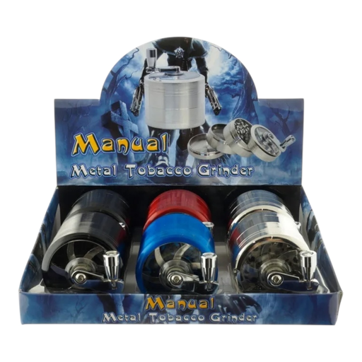 [Temp-HAM-004669] TOBACCO GRINDER 55MM ZINC ALLOY WITH HANDLE ON TOP 4 PARTS #GR090-55 BOX OF 6