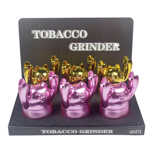 [Temp-HAM-004675] TOBACCO GRINDER CAT & PIG HANDS UP DESIGN 3 PARTS #GR340 BOX OF 6