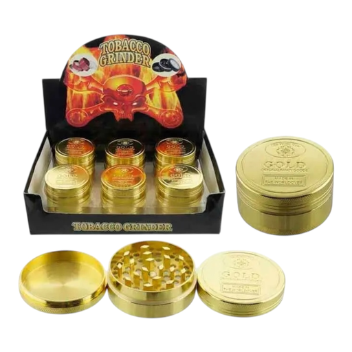 [Temp-HAM-004683] TOBACCO GRINDER GOLD COINS DESIGN 3 PARTS #GR076 BOX OF 12