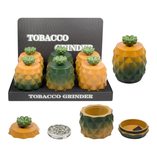 [Temp-HAM-004693] TOBACCO GRINDER PINEAPPLE DESIGN 4 PARTS #GR356 BOX OF 6