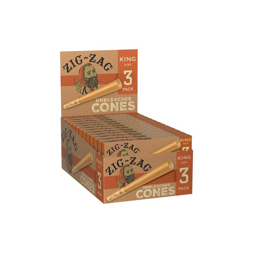 [ITM280421017682] ZIG ZAG KING SIZE UNBLEACHED CONES 3CT BOX OF 24