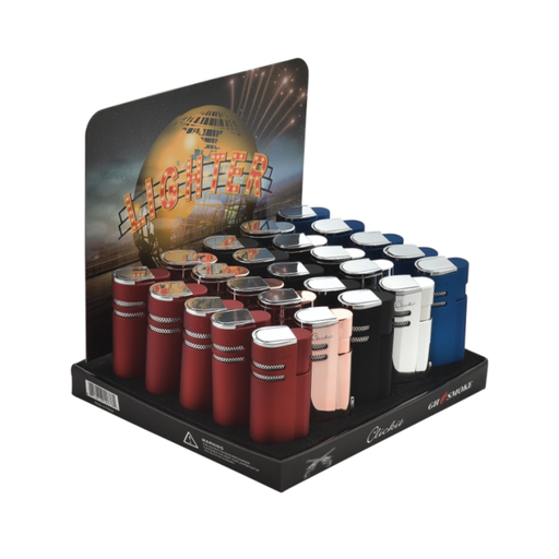 [ITM310321017176] FLIP TOP TRIPLE TORCH LIGHTER MIX COLOR GH-10868 BOX OF 25