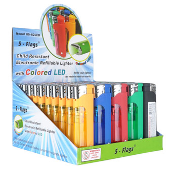 [Temp-HAM-000613] 5-FLAGS LED LIGHTER ASSORTED COLORS BOX OF 50