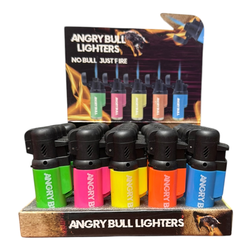 [Temp-HAM-000893] ANGRY BULL MINI NEON TOP HAT STRAIGHT TORCH LIGHTERS BOX OF 20