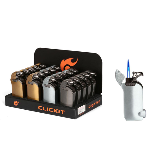 [Temp-HAM-001395] CLICKIT EAGLE LID TORCH LIGHTER ASSORTED COLORS GH-7166 BOX OF 20