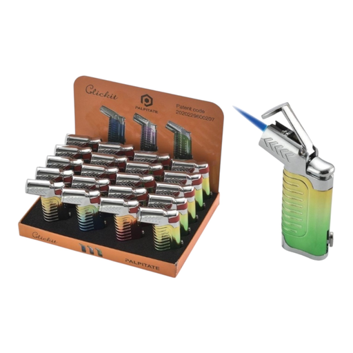 [Temp-HAM-001412] CLICKIT RUBBER GRIP TRIPLE TORCH LIGHTER W/ CIGAR CUTTER #GH-10817 BOX OF 20