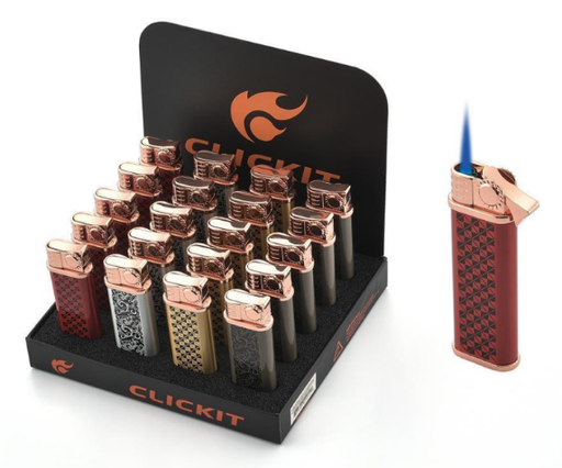 [CLIC-25840] CLICKIT PATTERN PRINTED SINGLE TORCH LIGHTER #GH-9322 BOX OF 20
