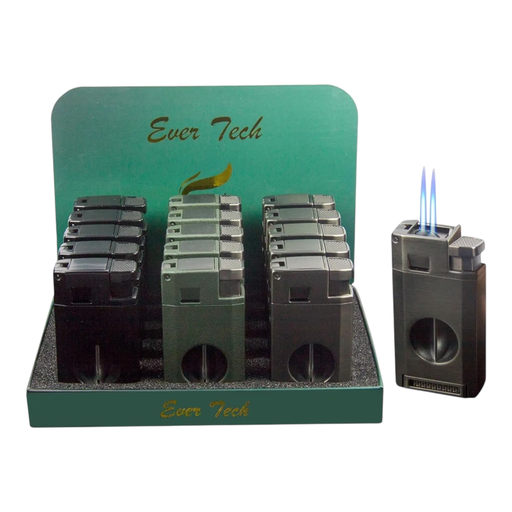 [Temp-HAM-001863] EVER TECH DOUBLE FLAME TORCH LIGHTER WITH CIGAR CUTTER AND PUNCHER #M0422 BOX OF 15
