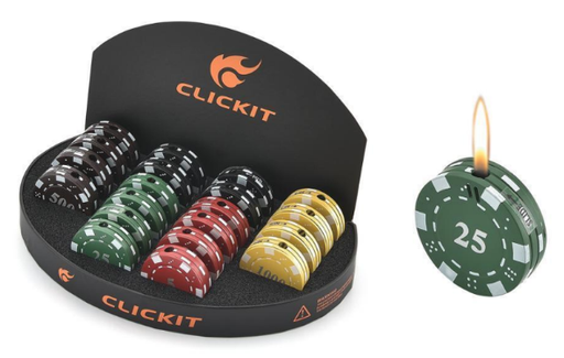 [CLIC-25852] CLICKIT CASINO CHIPS FLAME LIGHTER #GH-7210 BOX OF 20