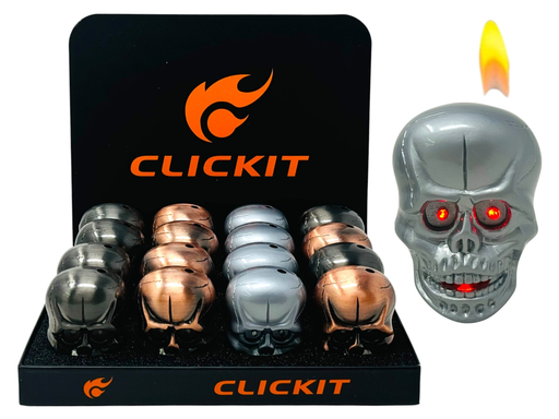 [CLIC-27198] CLICKIT SKULL FLAME LIGHTER WITH LIGHT & SOUND GH-9067 BOX OF 16