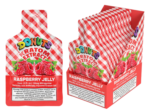 [DONU-26846] DONUTS 120MG KRATOM EXTRACT GEL SHOT RASPBERRY JELLY BOX OF 12